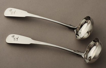 Scottish Provincial Silver Toddy Ladles (pair) - Dundee - Brodie Family Crest